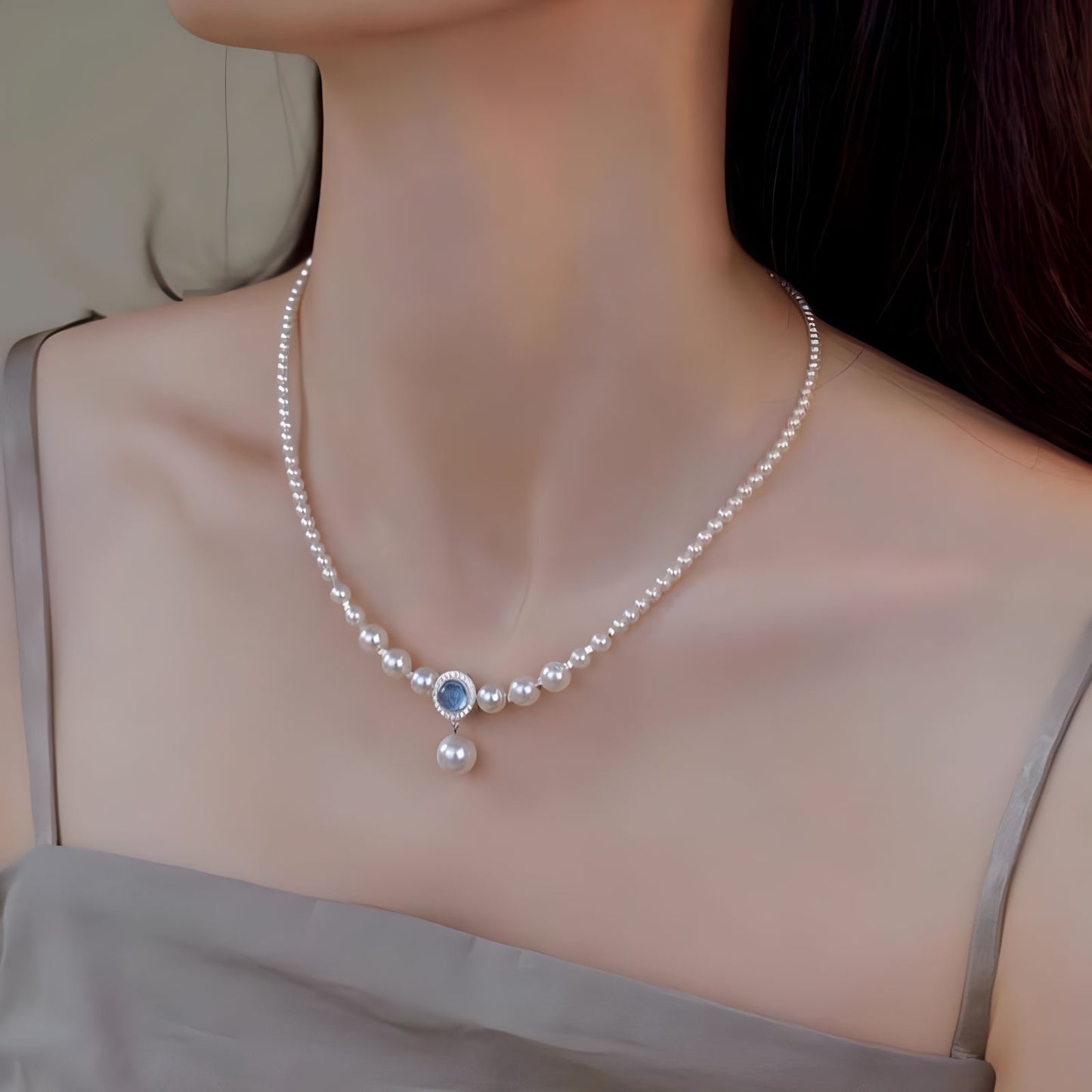 Aquamarine | Aquamarine Imitation Pearls Necklaces