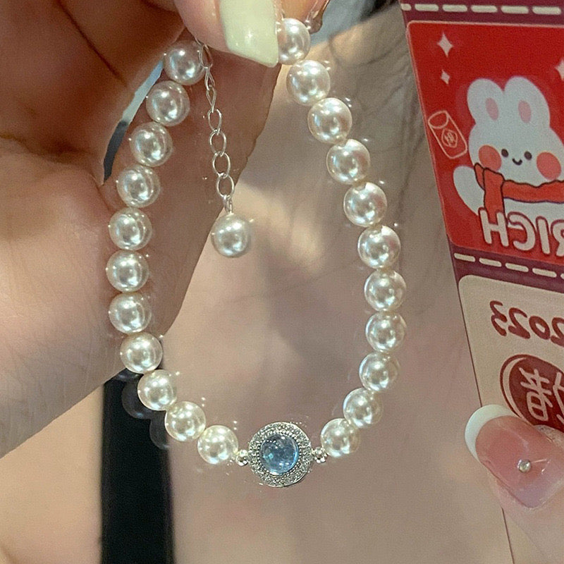 Aquamarine | Aquamarine Imitation Pearl Bracelet