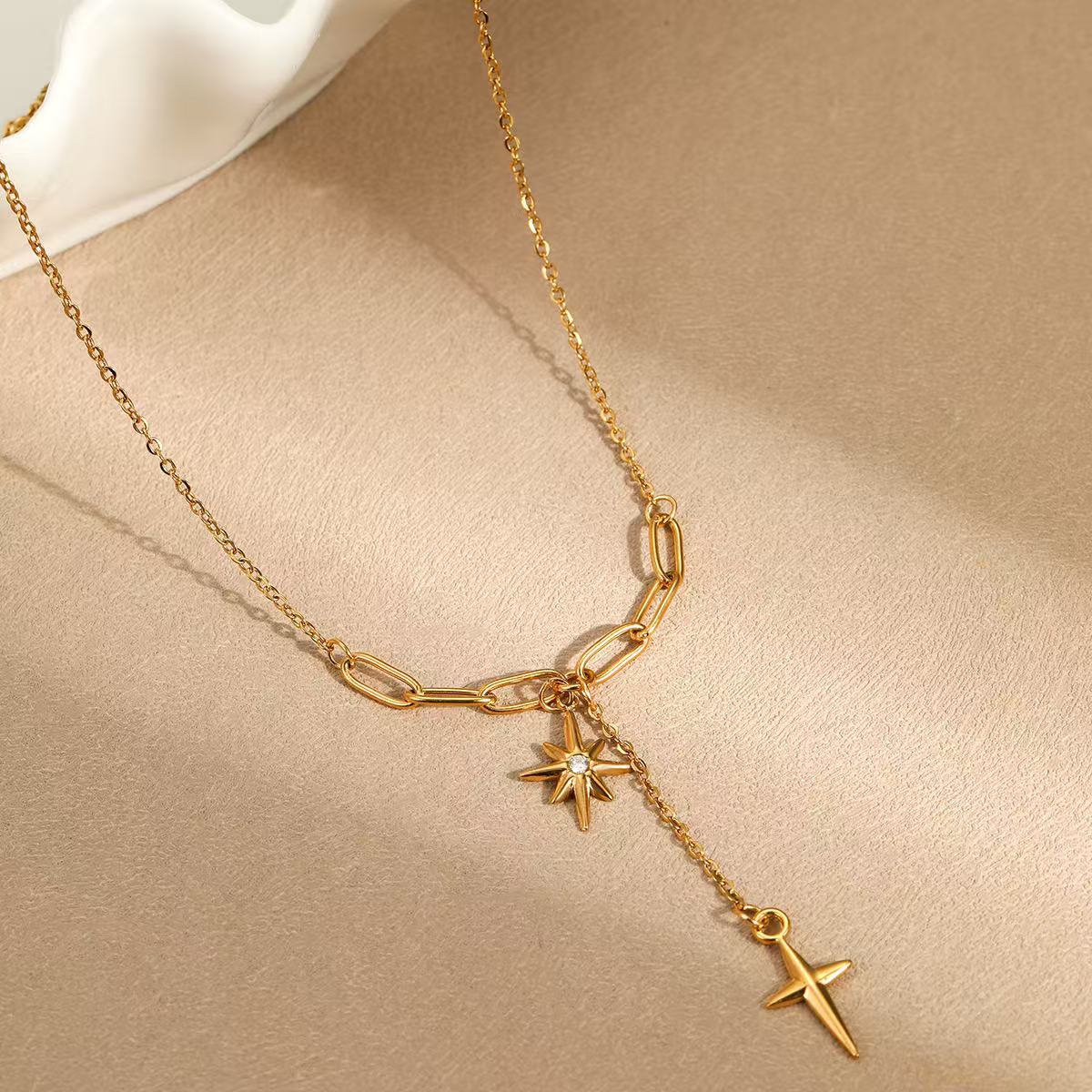 Fashion | Octagonal Star Flow Cross Pendant Necklaces
