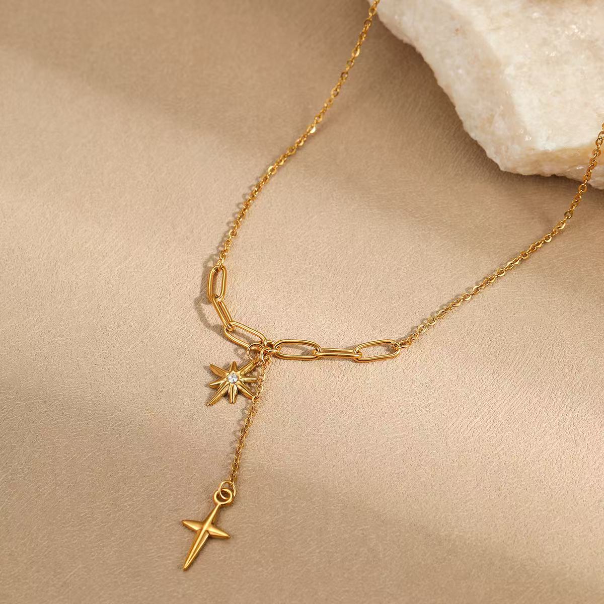 Fashion | Octagonal Star Flow Cross Pendant Necklaces