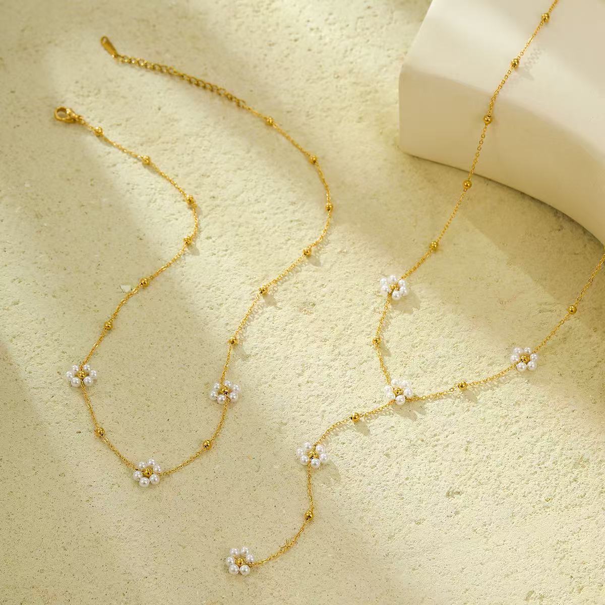 Fashion | Pearl Flower Flow Rate Chain Double-Layered Necklaces