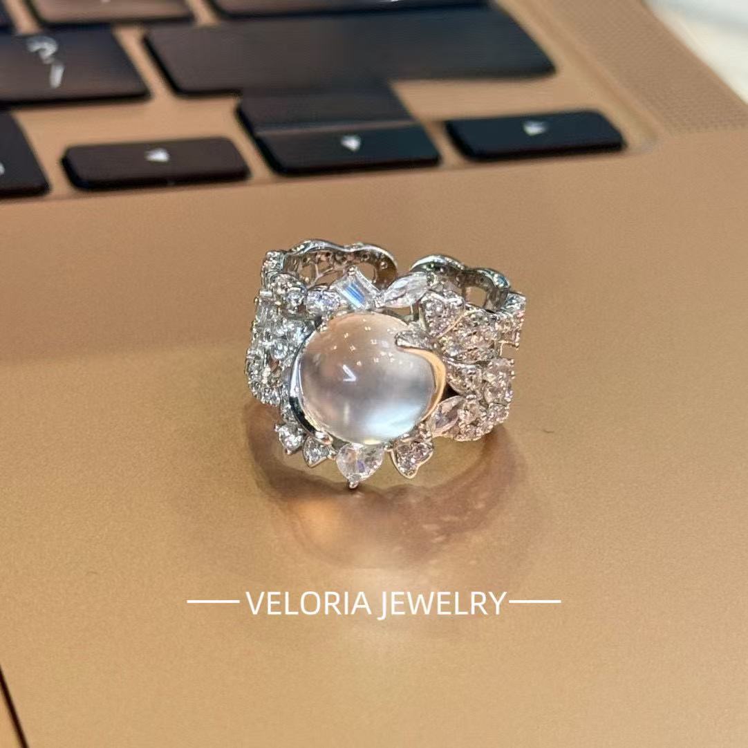 Elegance | Water Jade Full Diamond Adjustable Ring
