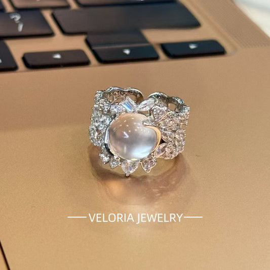Elegance | Water Jade Full Diamond Adjustable Ring
