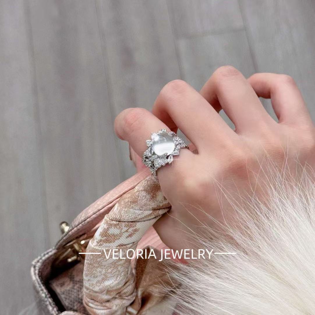 Elegance | Water Jade Full Diamond Adjustable Ring