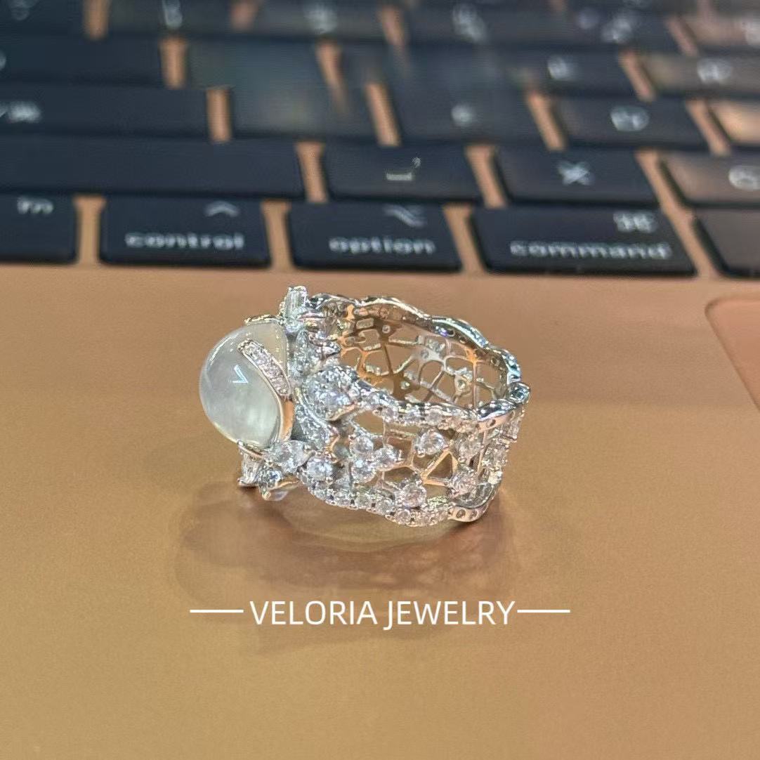 Elegance | Water Jade Full Diamond Adjustable Ring