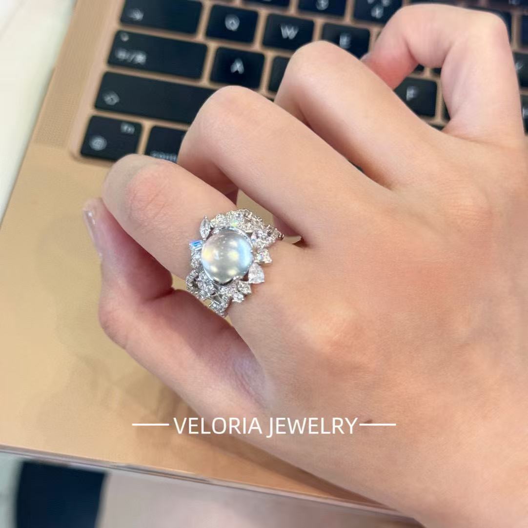 Elegance | Water Jade Full Diamond Adjustable Ring