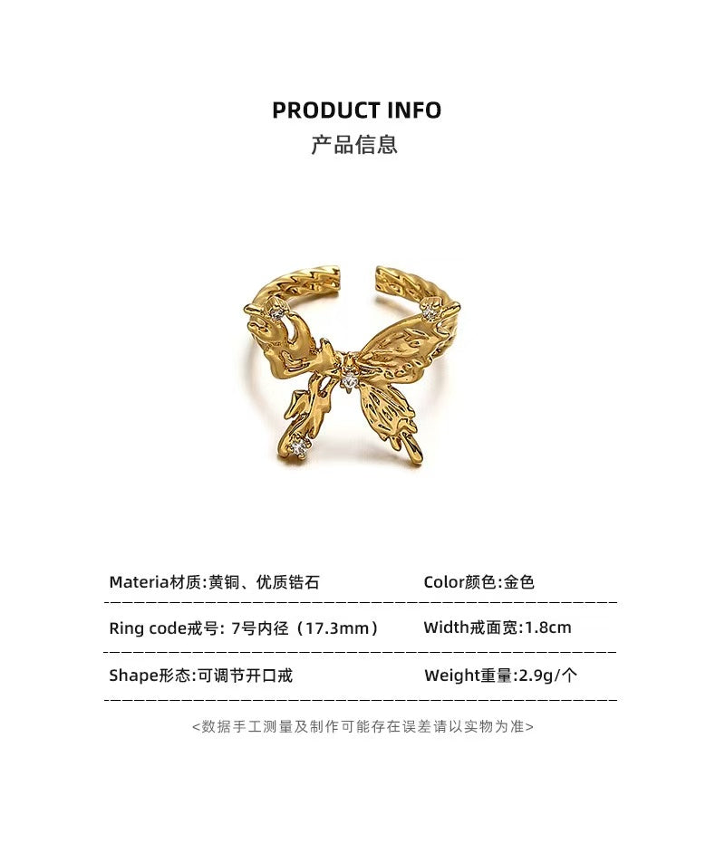 Butterfly | 18K Brass Gold-Plated Elegant Butterfly Zircon Adjustable Ring