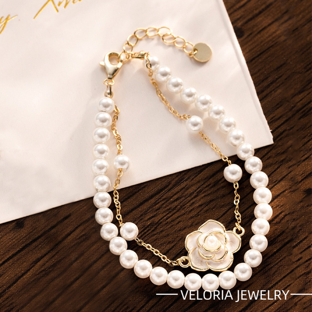 Callia | 925 Silver Pearl Camellia Double-layer Bracelet