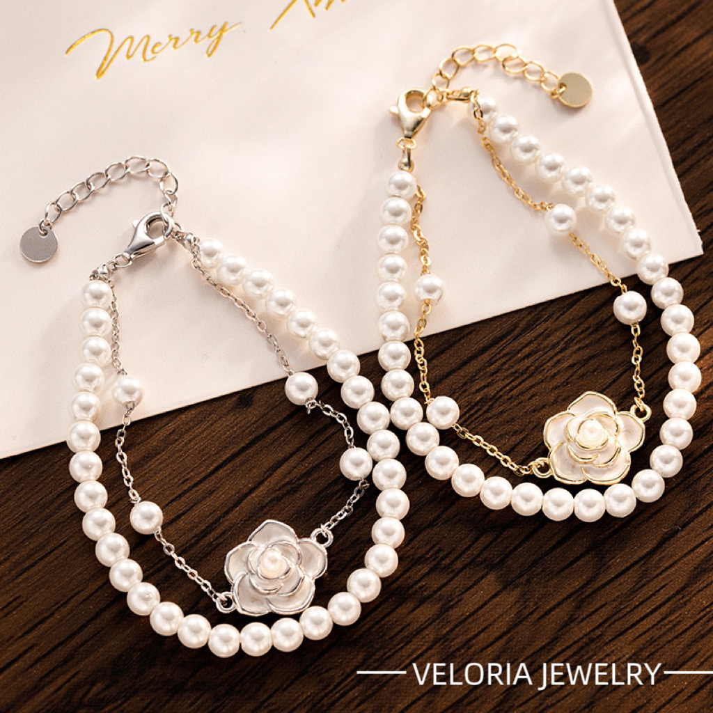 Callia | 925 Silver Pearl Camellia Double-layer Bracelet