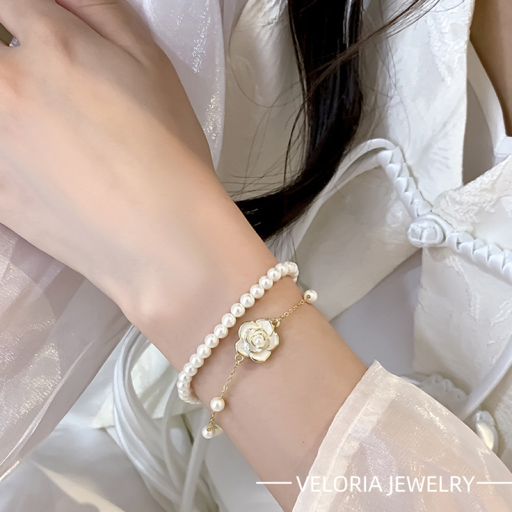 Callia | 925 Silver Pearl Camellia Double-layer Bracelet