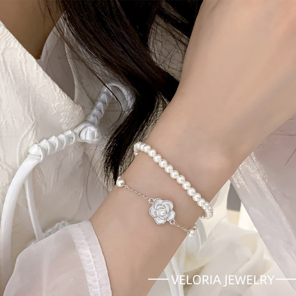 Callia | 925 Silver Pearl Camellia Double-layer Bracelet