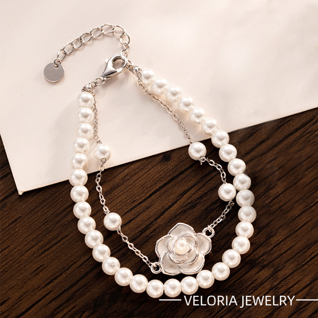 Callia | 925 Silver Pearl Camellia Double-layer Bracelet