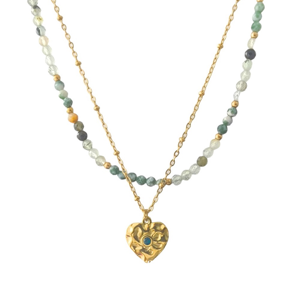 Vintage | Double-layered Vintage Heart-shaped Natural Stone Necklaces