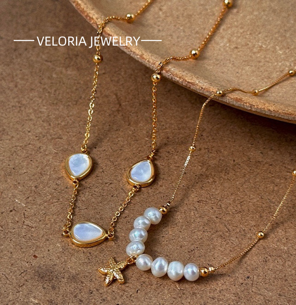 Vintage | 18K Copper Natural Shell Freshwater Pearl Necklaces