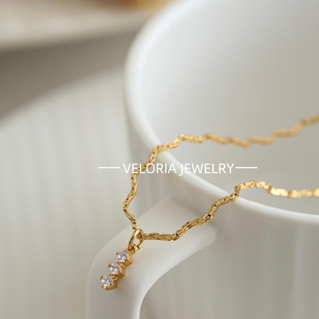 Simple | 18K Copper Zircon Wave Necklaces