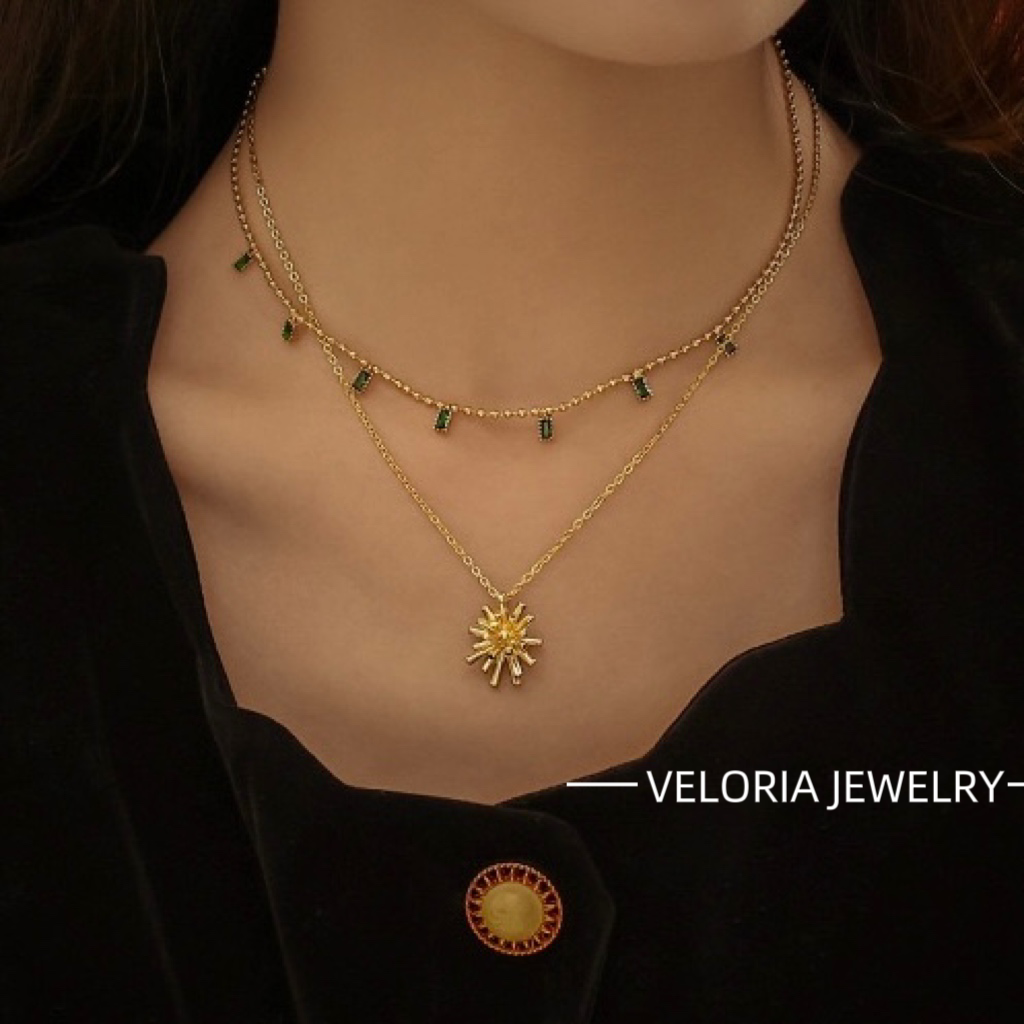 Fashion | 18K-Copper Emerald Zircon With Flower Necklace