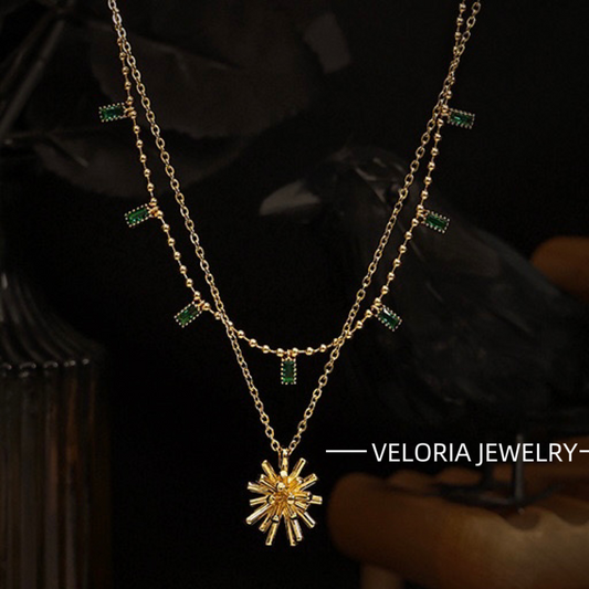 Fashion | 18K-Copper Emerald Zircon With Flower Necklace