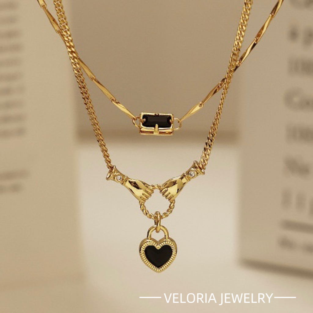 Fashion | 18K-Copper Heart-shaped Drip Oil Zircon Necklace