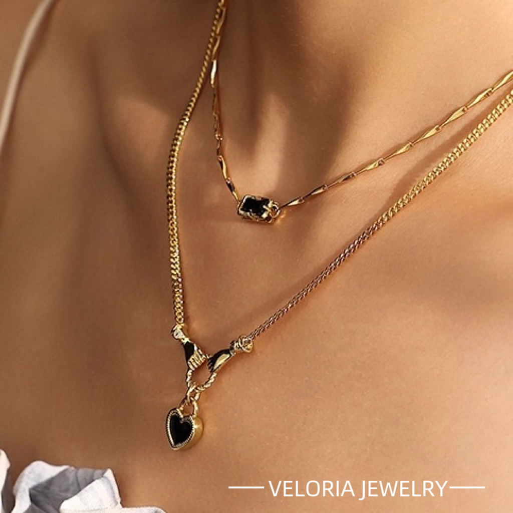 Fashion | 18K-Copper Heart-shaped Drip Oil Zircon Necklace