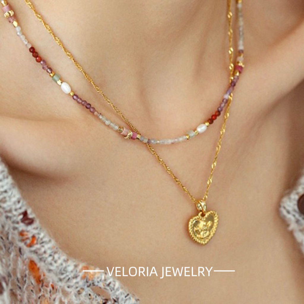 Fashion | 18K Copper Heart-shaped Angel Natural Stone Necklaces