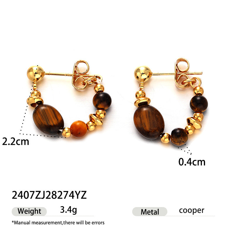 Vintage | Copper Tiger's Eye Stone Earrings