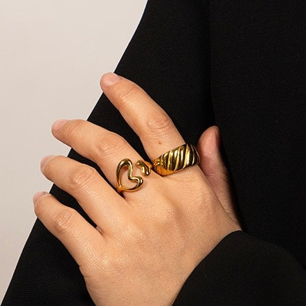 Fashion | Heart-shaped Wave Adjustable Ring