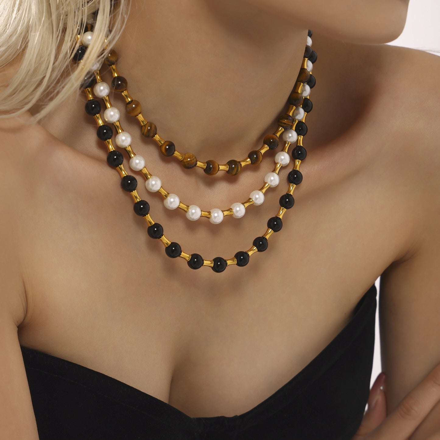 Fashion | Natural Tiger's Eye Stone Shell Pearl Agate Necklaces