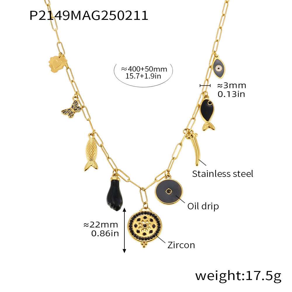 Fashion | 18K Zircon Small fish Eye Necklaces