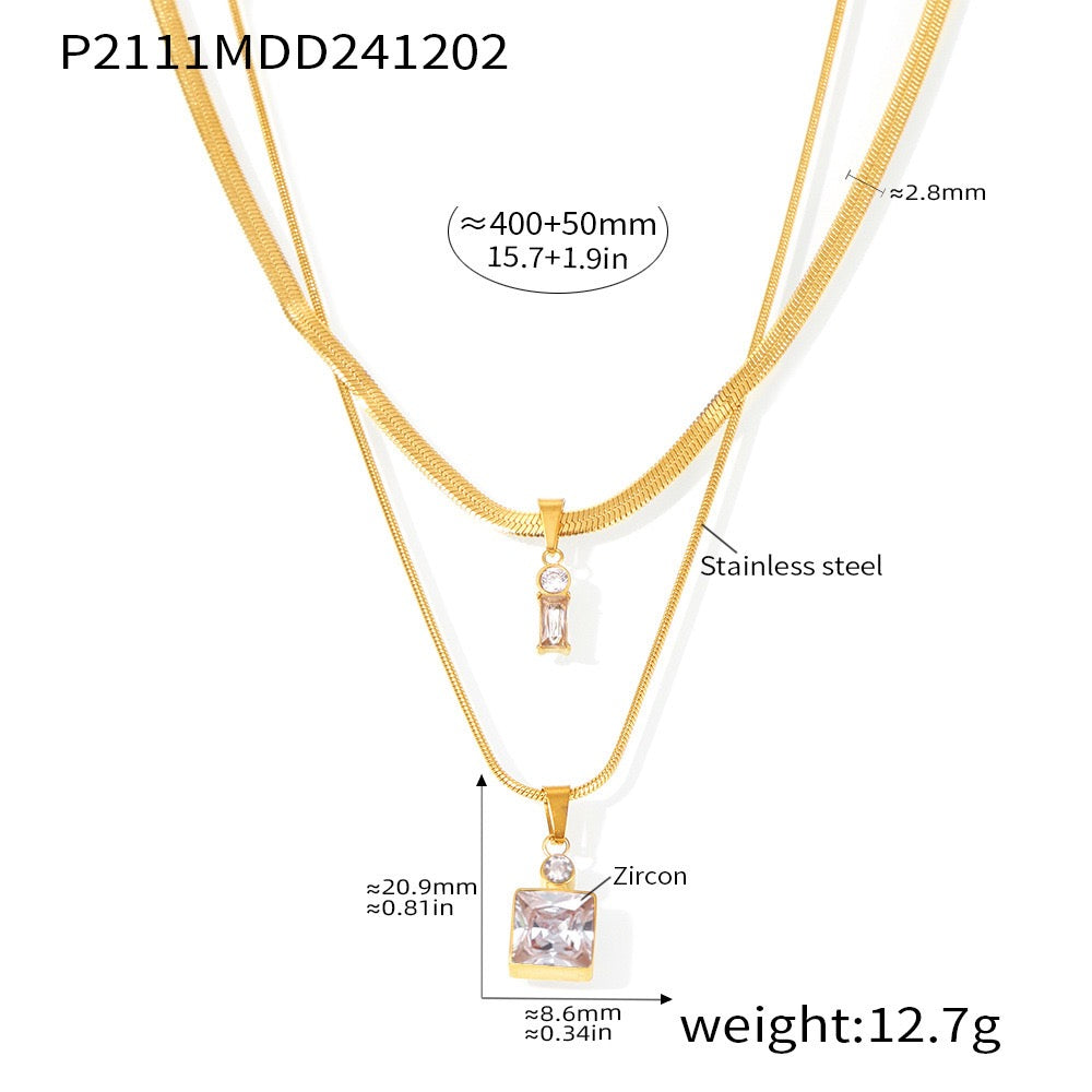 Fashion | Blade chain Zircon Double-Layered Necklaces