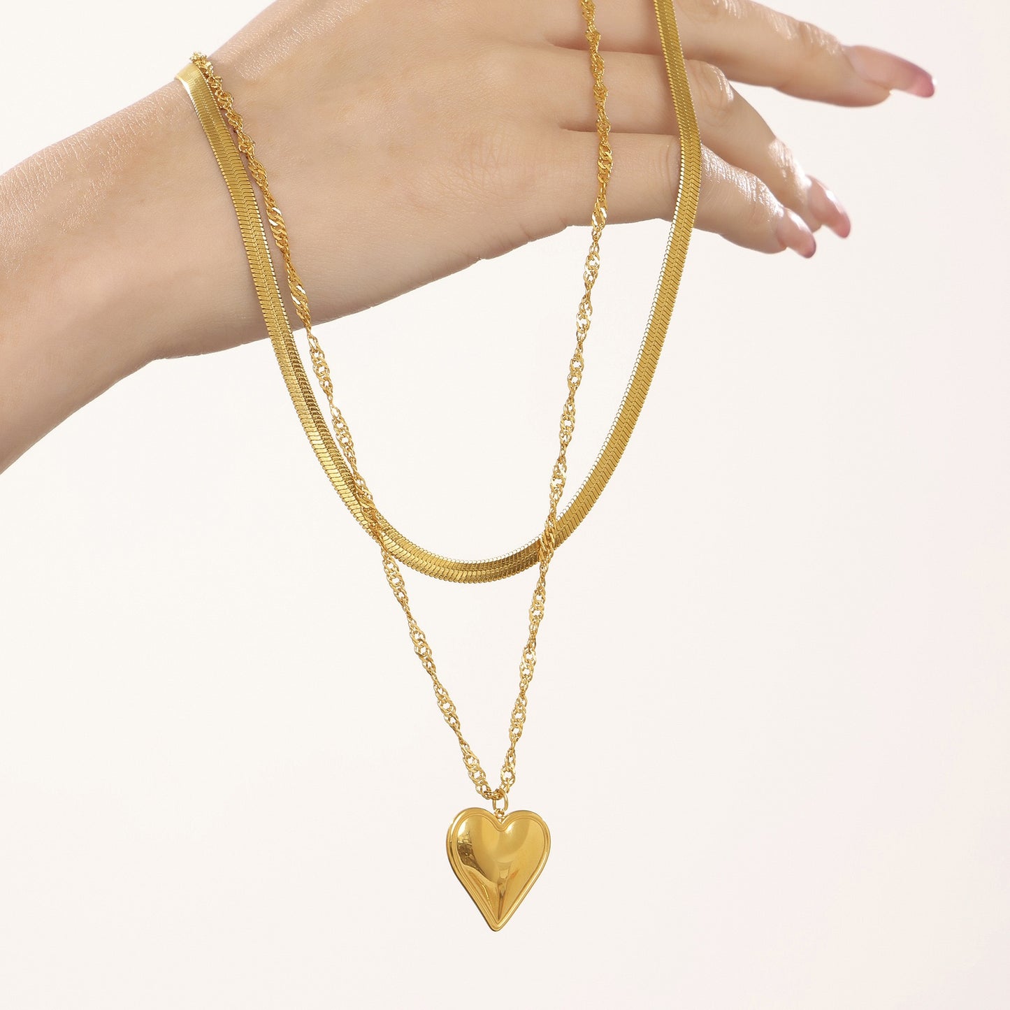 Fashion | Heart-shaped Water Ripple Blade Chain Double-Layered Necklaces