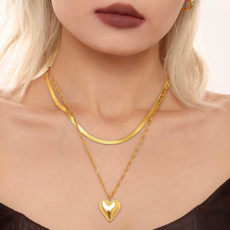 Fashion | Heart-shaped Water Ripple Blade Chain Double-Layered Necklaces