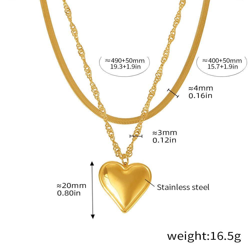 Fashion | Heart-shaped Water Ripple Blade Chain Double-Layered Necklaces