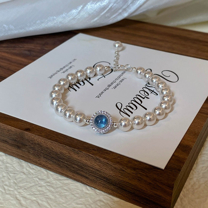 Aquamarine | Aquamarine Imitation Pearl Bracelet