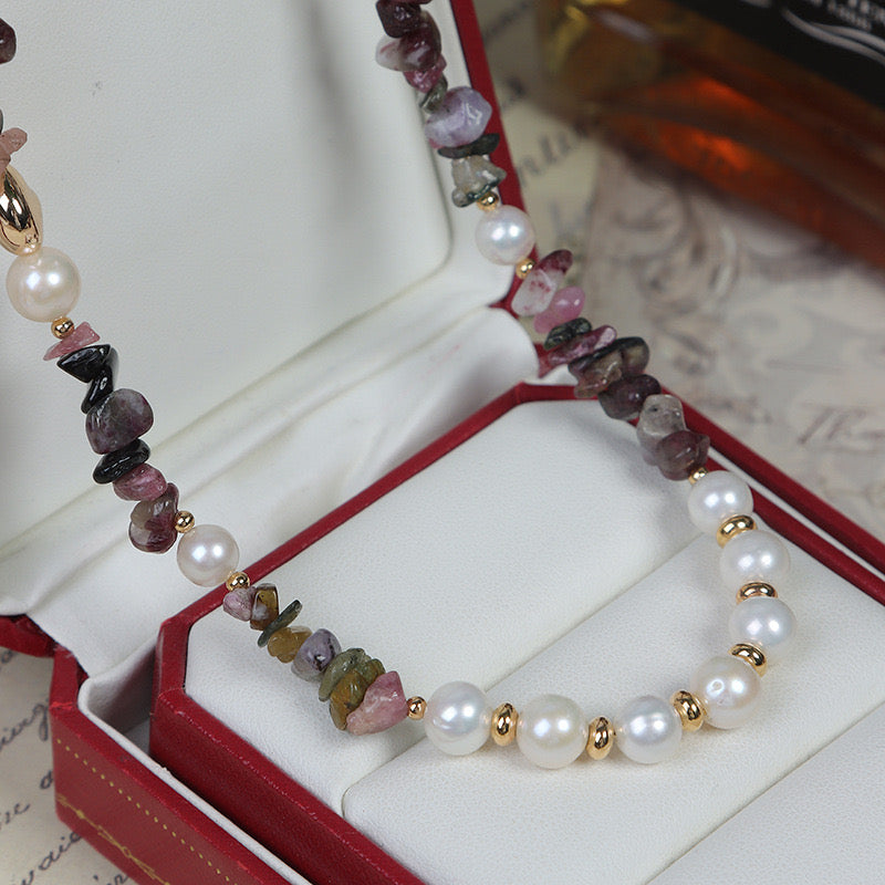 Resort-style | French Resort-style Freshwater Pearls Natural Stone Necklace and Bracelet