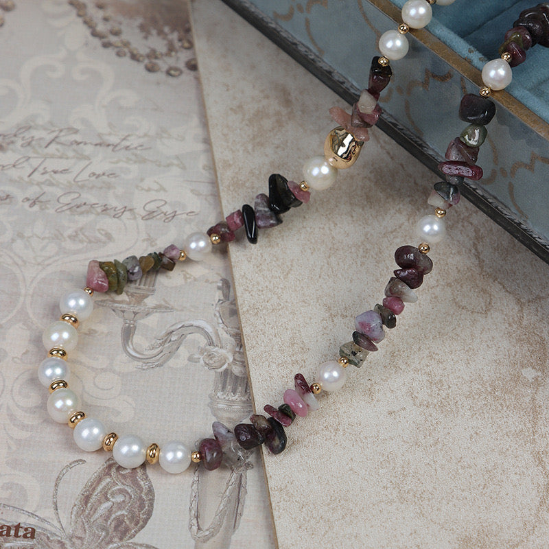 Resort-style | French Resort-style Freshwater Pearls Natural Stone Necklace and Bracelet