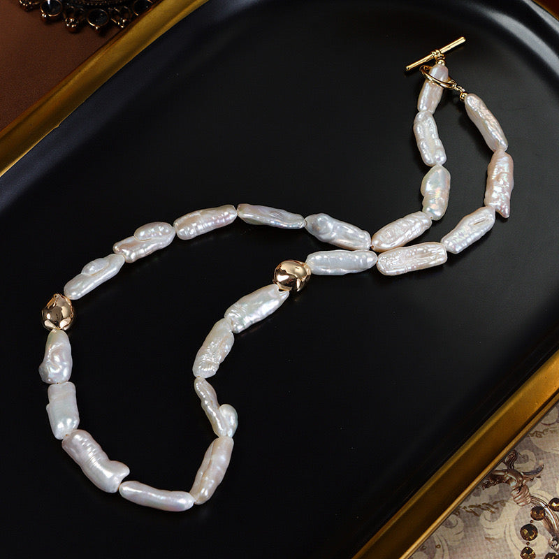 Baroque | Pipa beads Natural Baroque Freshwater Pearls OT Clasp Necklaces