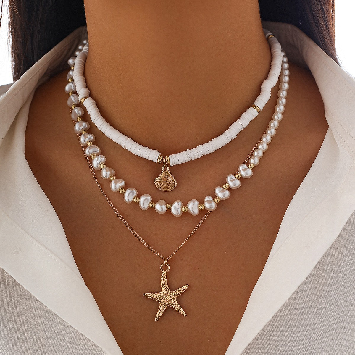 INS | INS Starfish Imitation Pearl  Multi-layered Necklaces