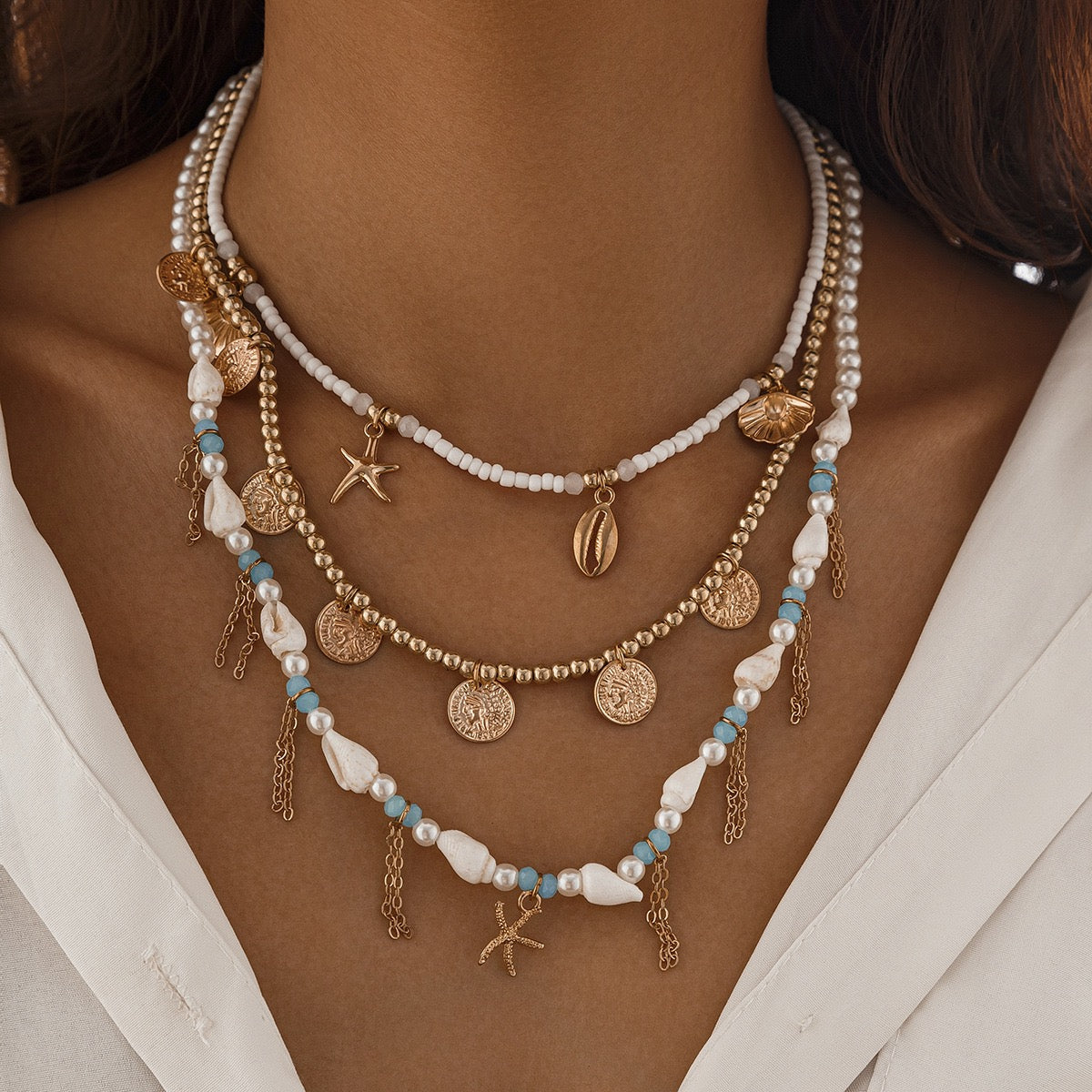 INS | INS Starfish Imitation Pearl  Multi-layered Necklaces