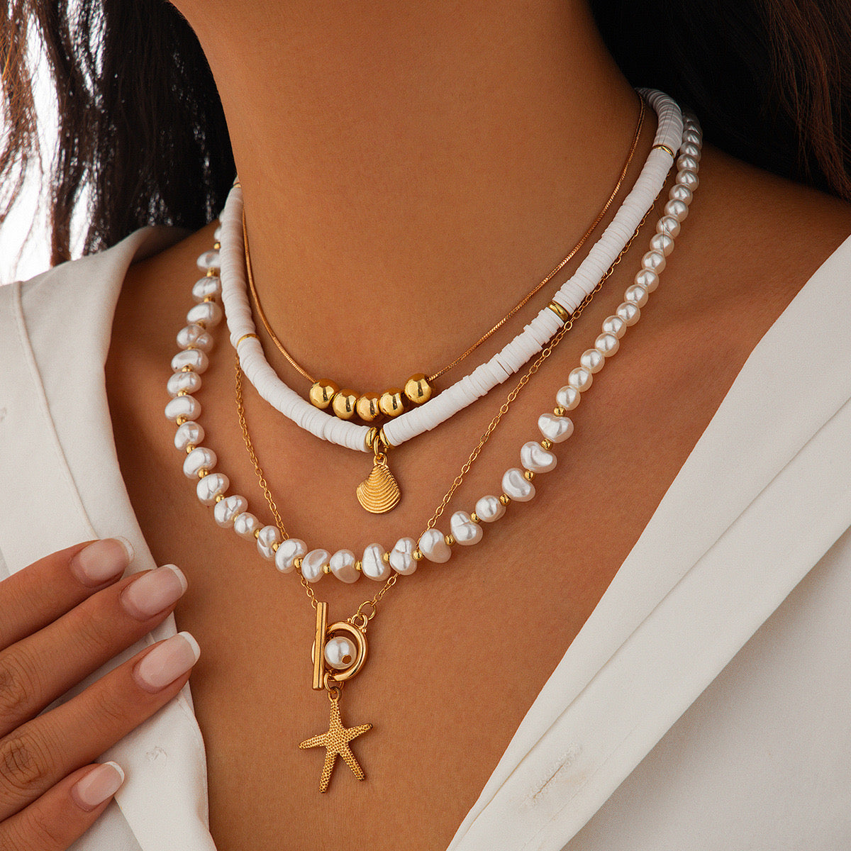 INS | INS Starfish Imitation Pearl  Multi-layered Necklaces