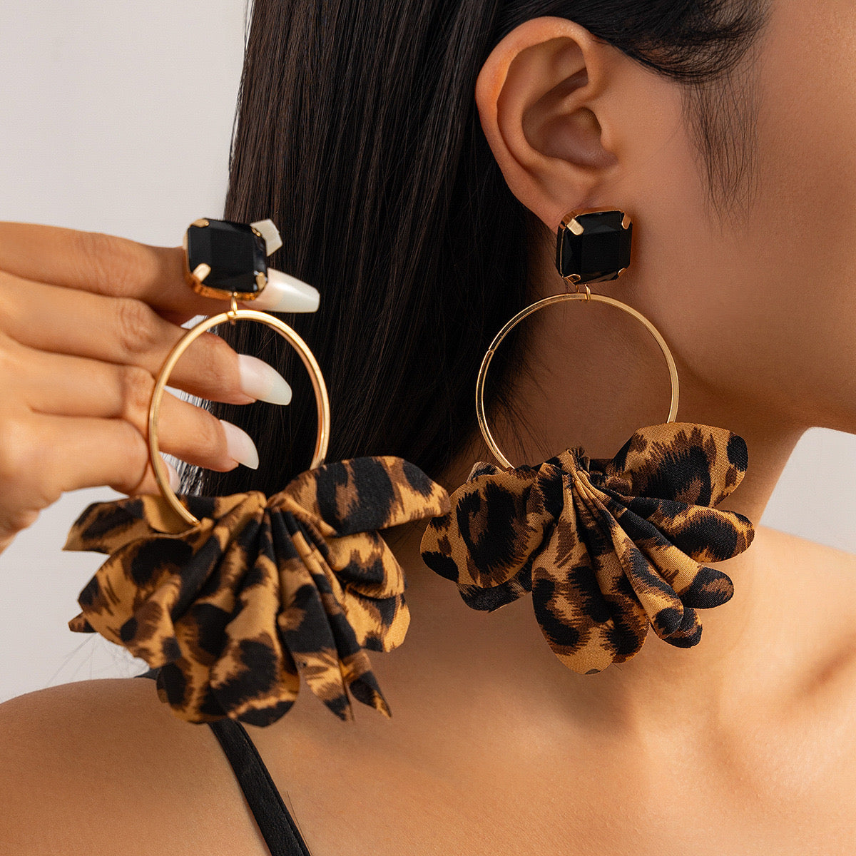 Personality | Leopard Print Fabric large Hoop Ear Loop  Earrings