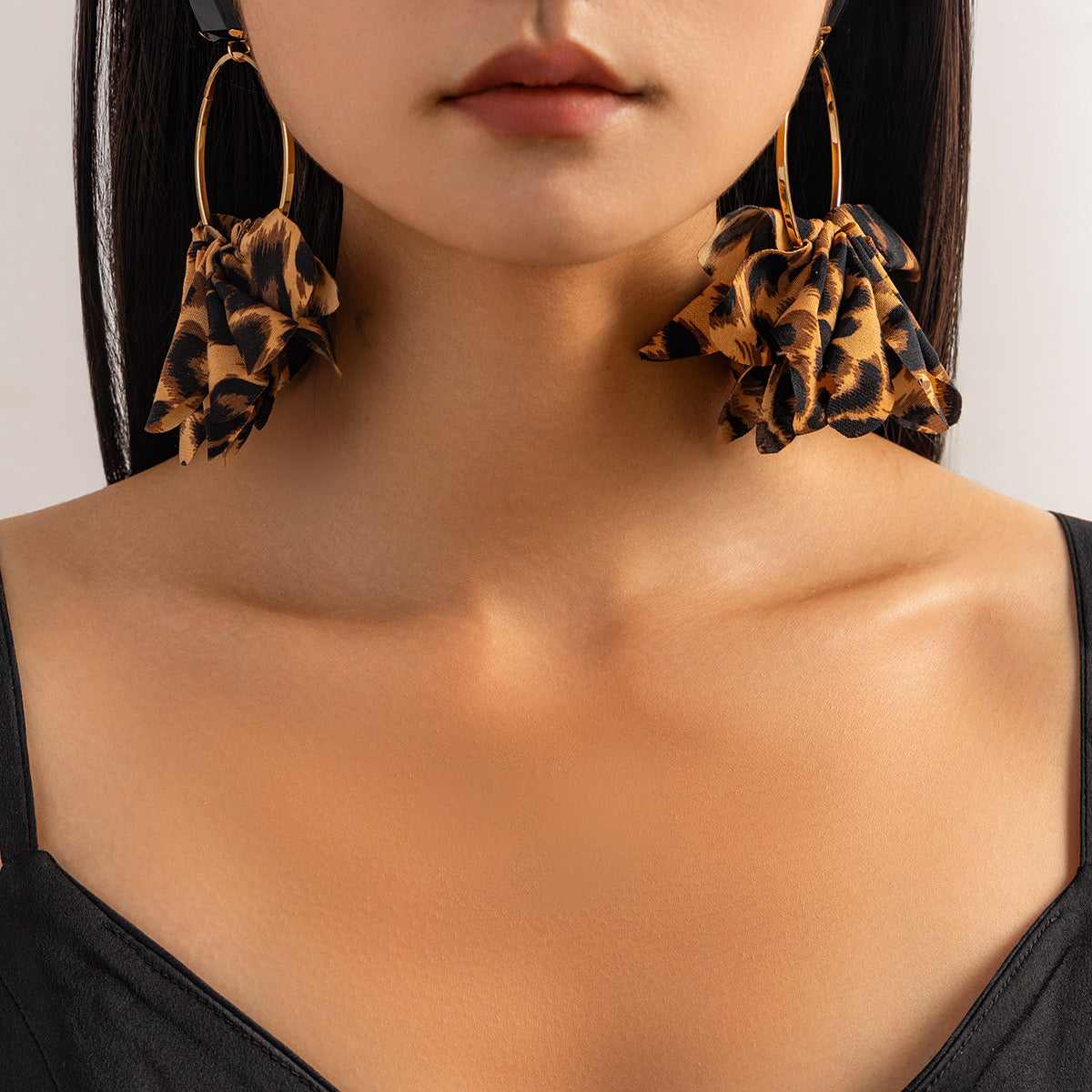 Personality | Leopard Print Fabric large Hoop Ear Loop  Earrings