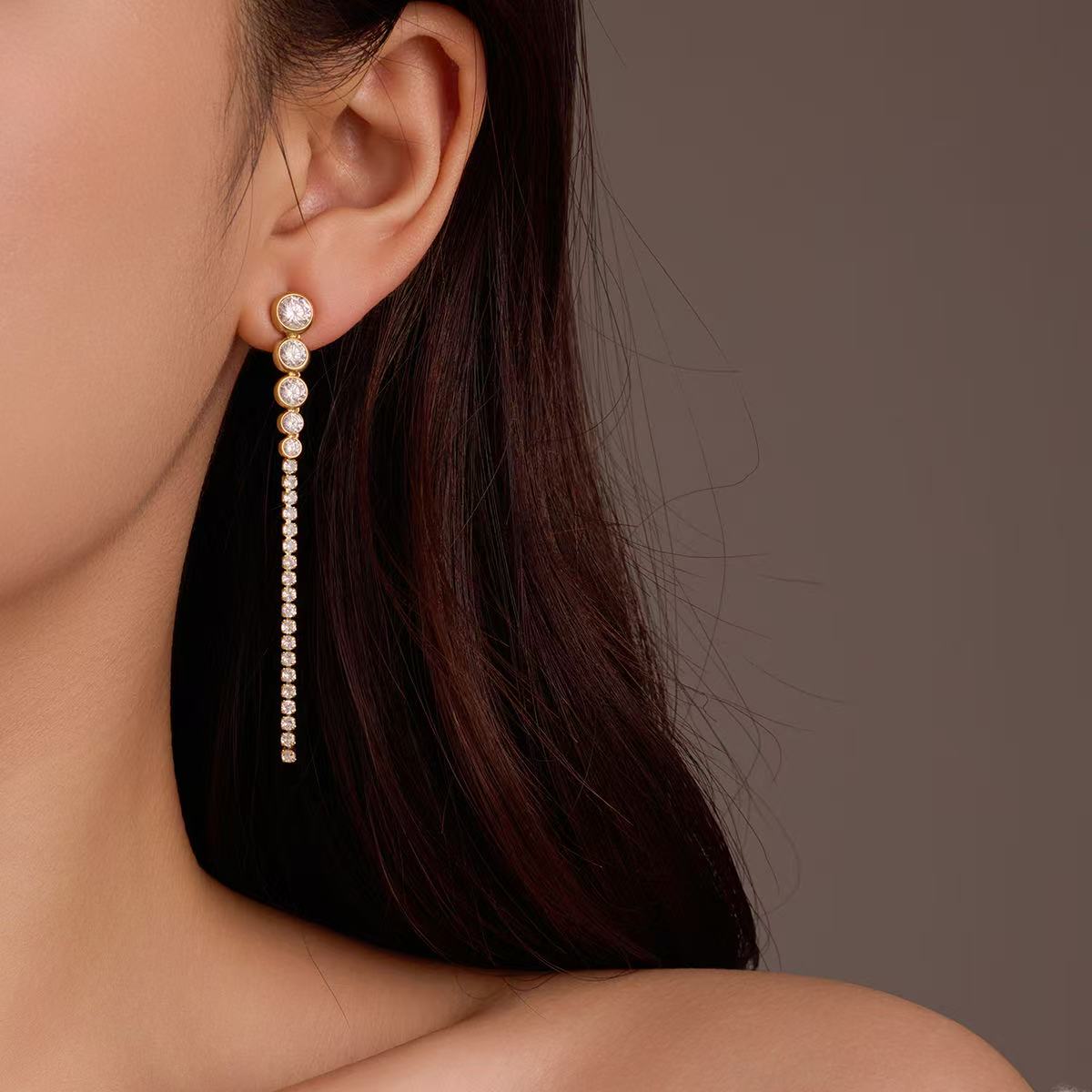 Simple | Temperament Long Tassel Zircon Earrings