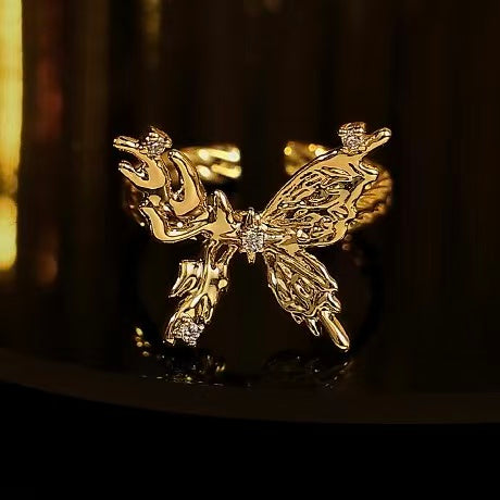 Butterfly | 18K Brass Gold-Plated Elegant Butterfly Zircon Adjustable Ring