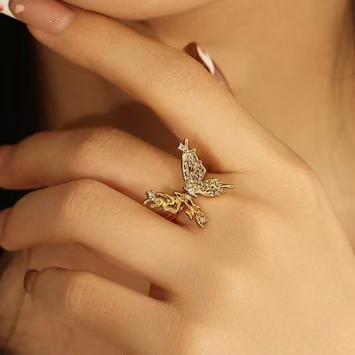 Butterfly | 18K Brass Gold-Plated Elegant Butterfly Zircon Adjustable Ring
