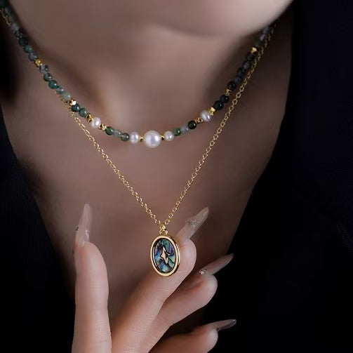 Vintage | Retro Natural Stone Pearl Abalone Shell Necklaces