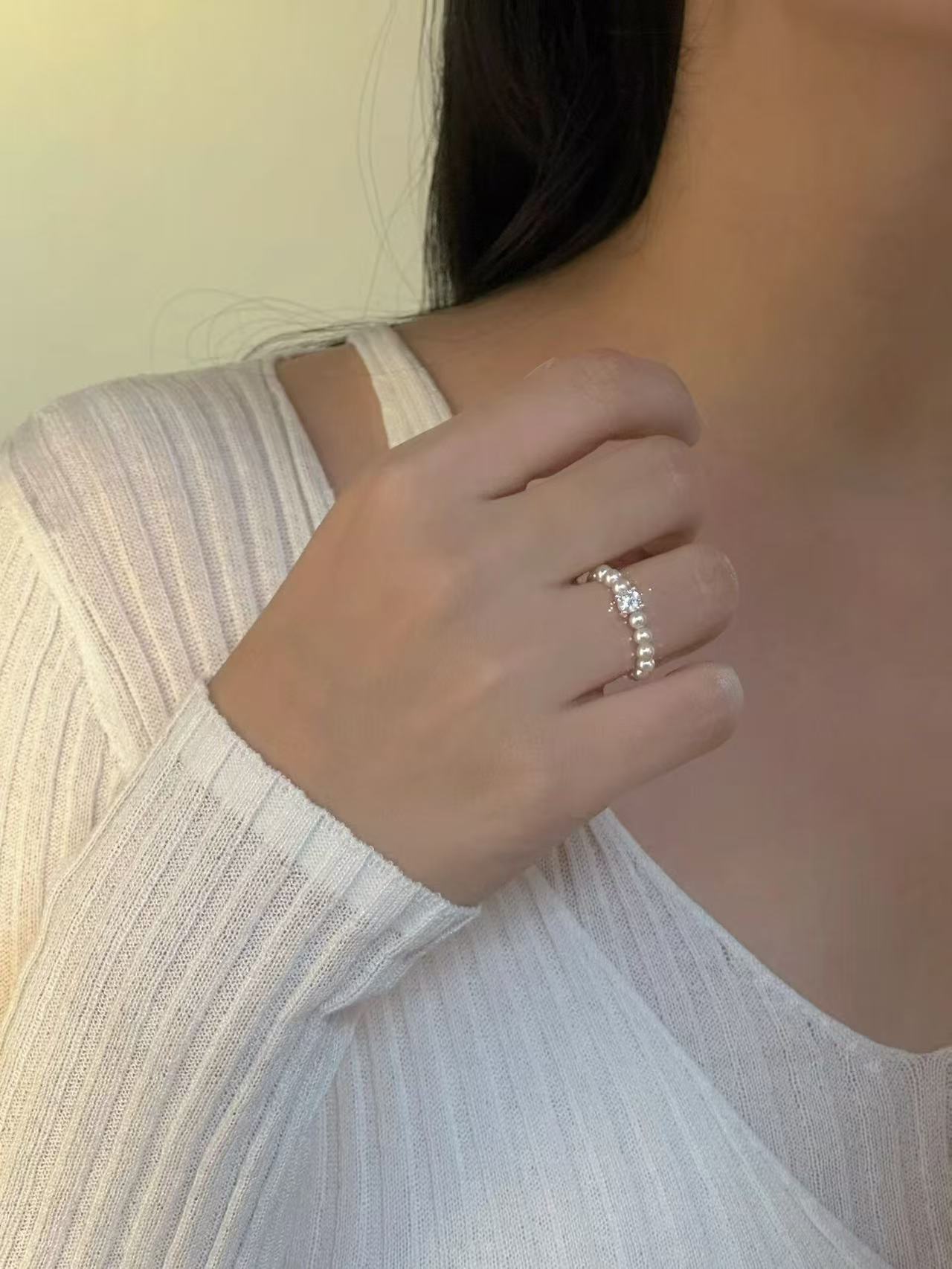 Sugar Cube | 925 Silver Artificial Pearl Sugar Cube Ring