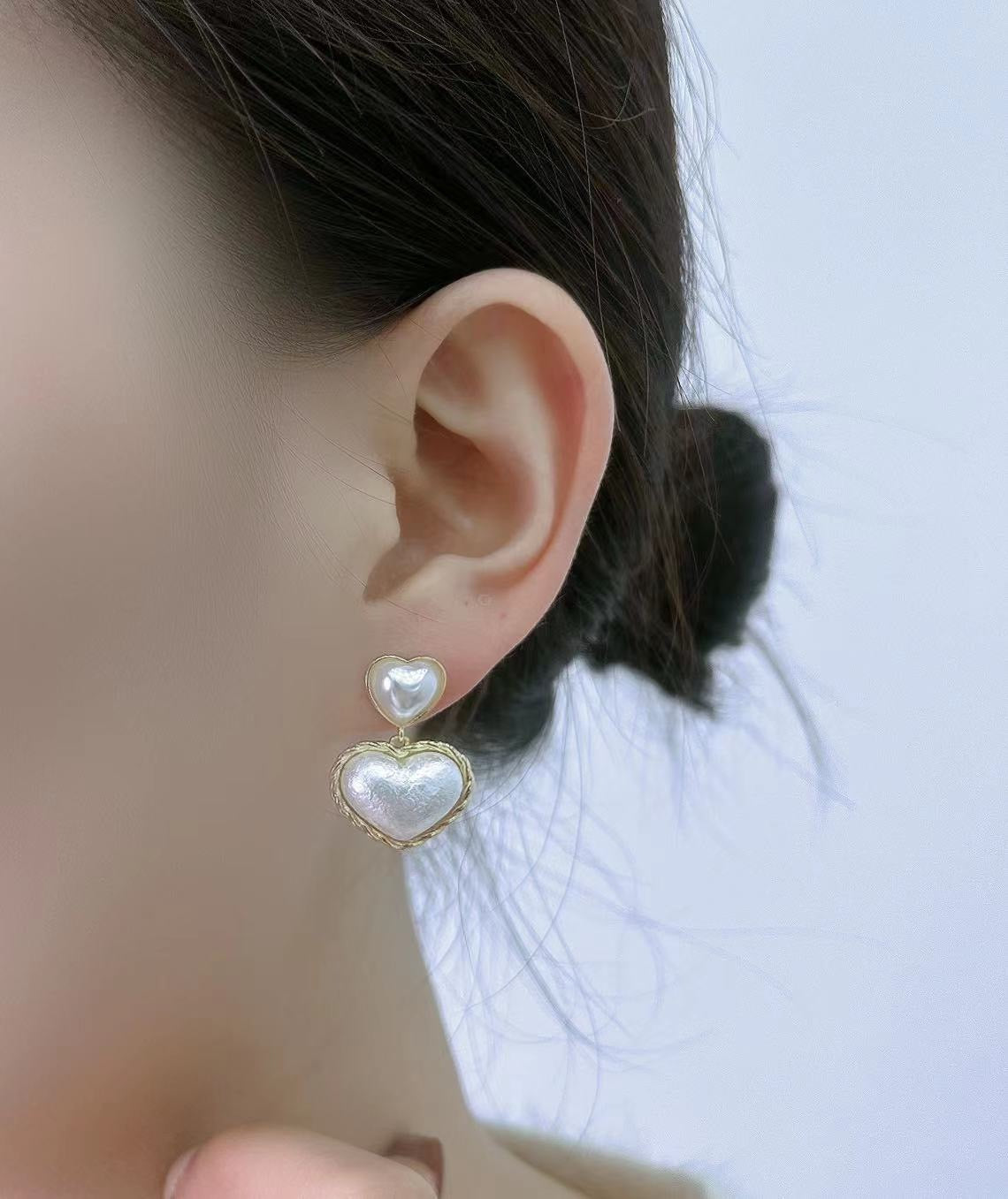 Retro |  925 silver needl pearl love earrings